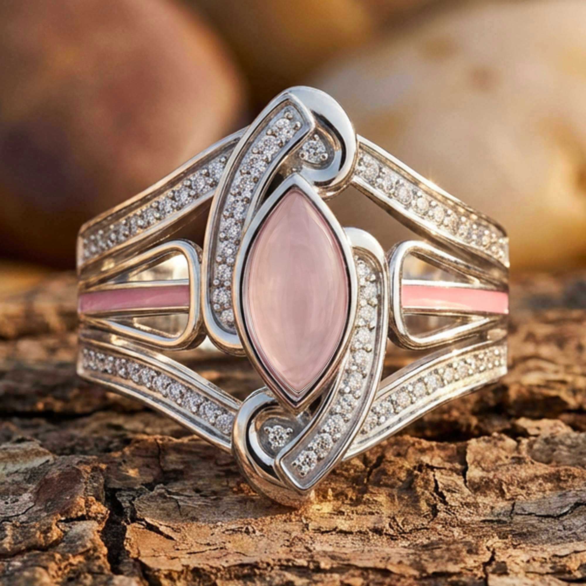 Cyclone Boomerang Ring - Rose Quartz 1