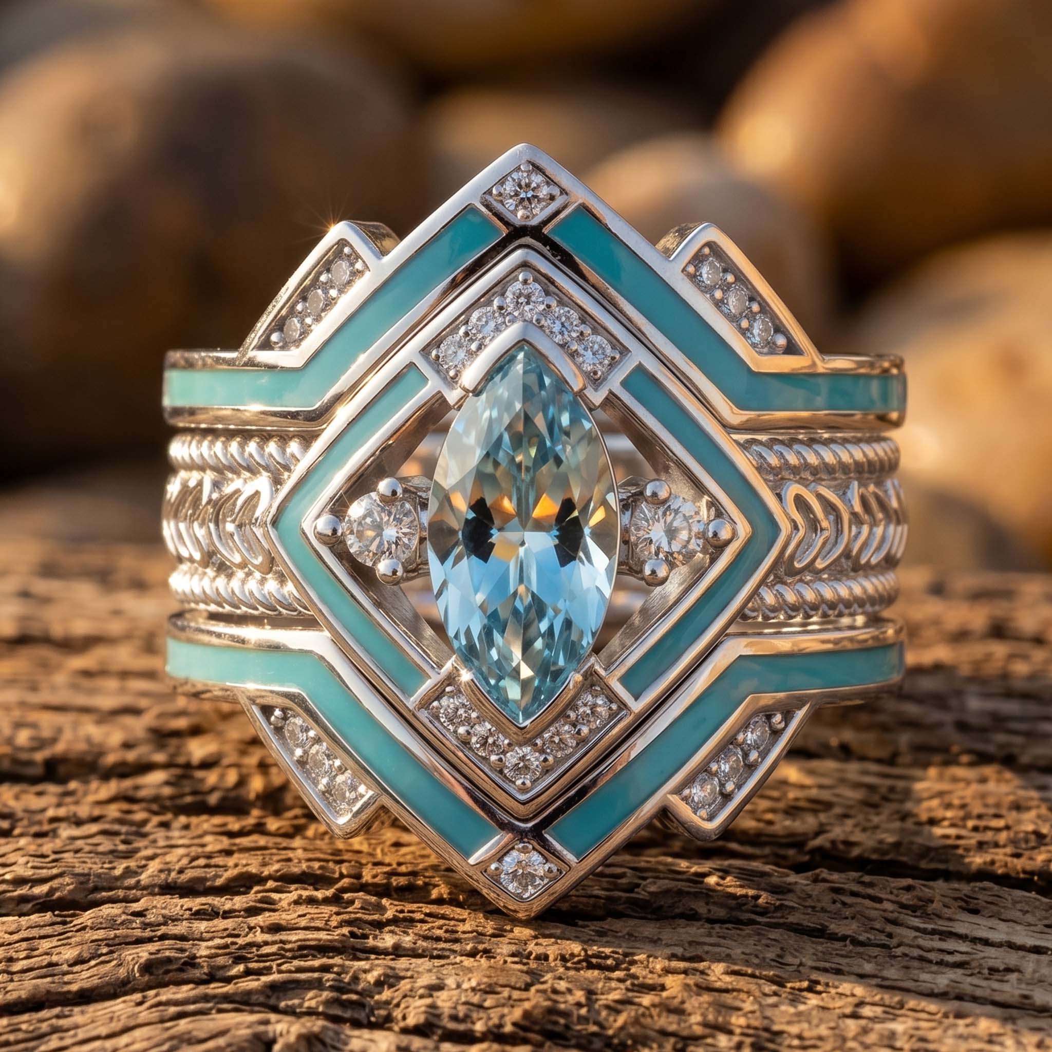 Azure Mesa Shield Ring - Aquamarine 1