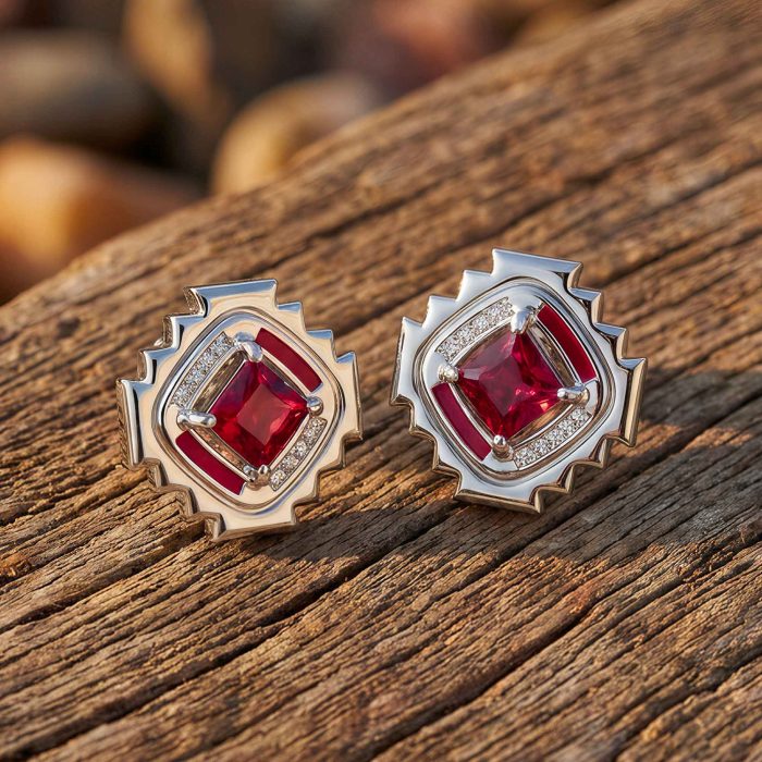 Cascading Ridges Earrings - Ruby 1