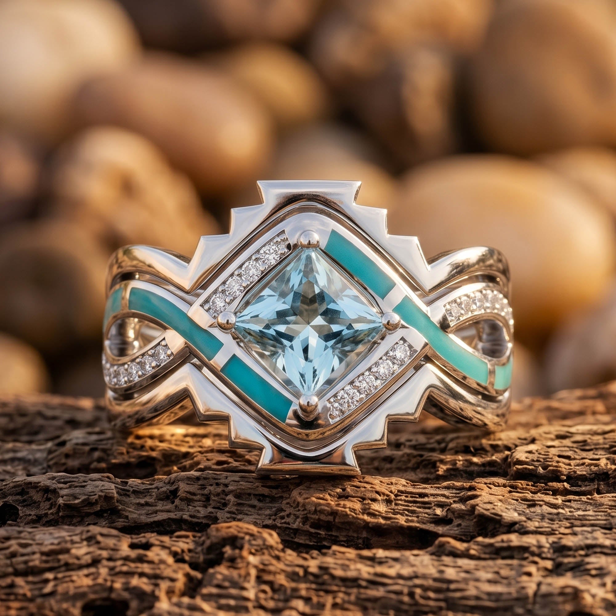 Cascading Ridges Ring - Aquamarine 1