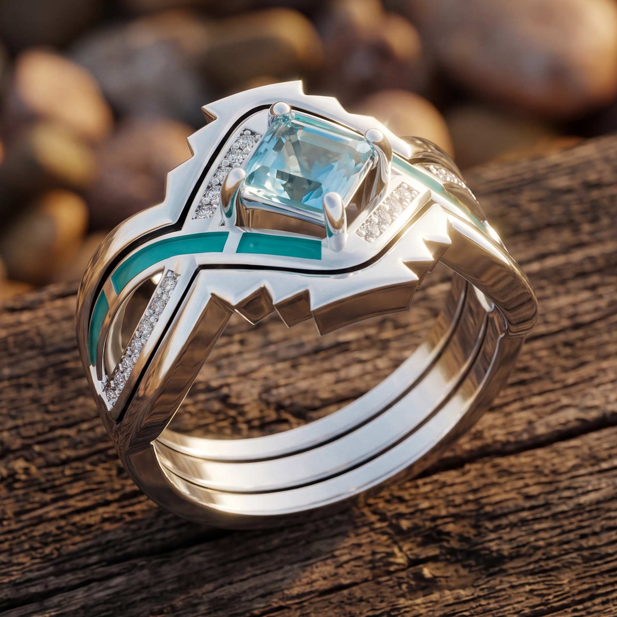 Cascading Ridges Ring - Aquamarine 3