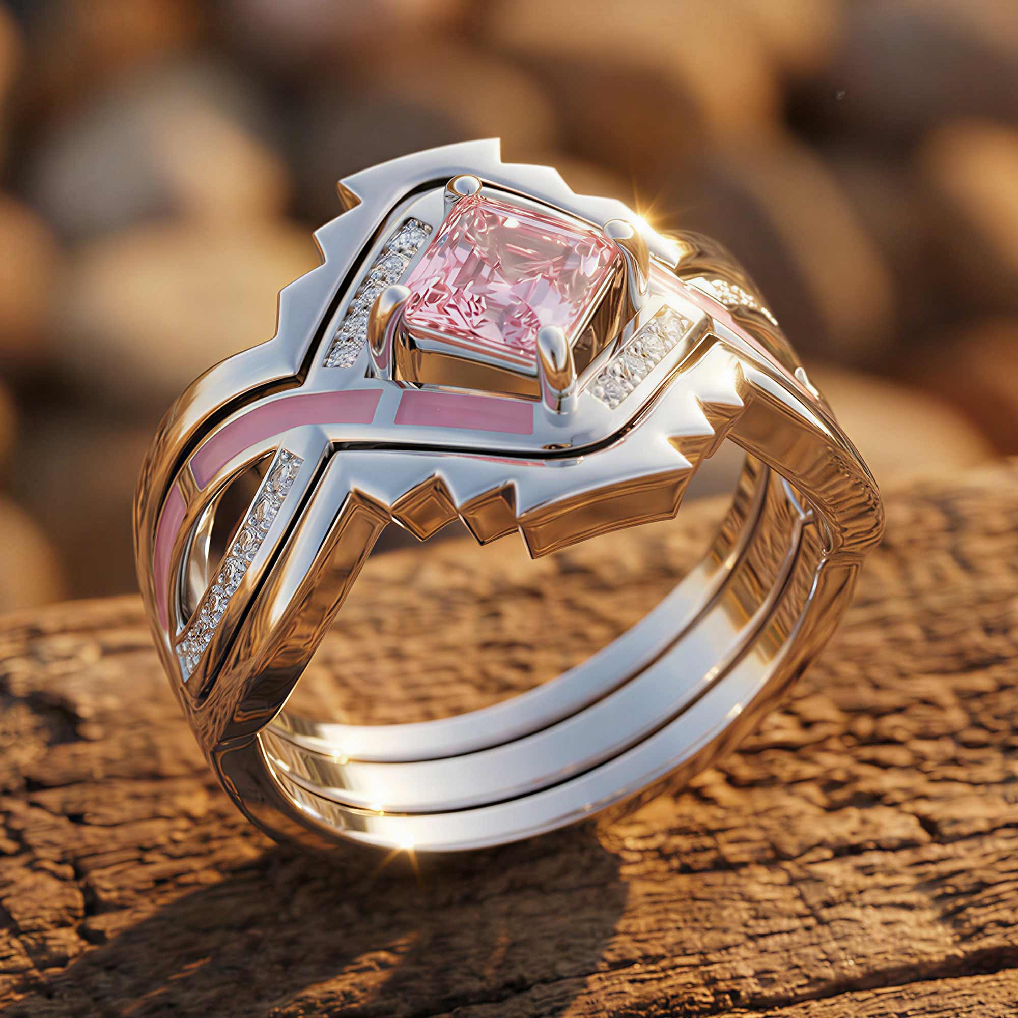 Cascading Ridges Ring - Rose Quartz 3