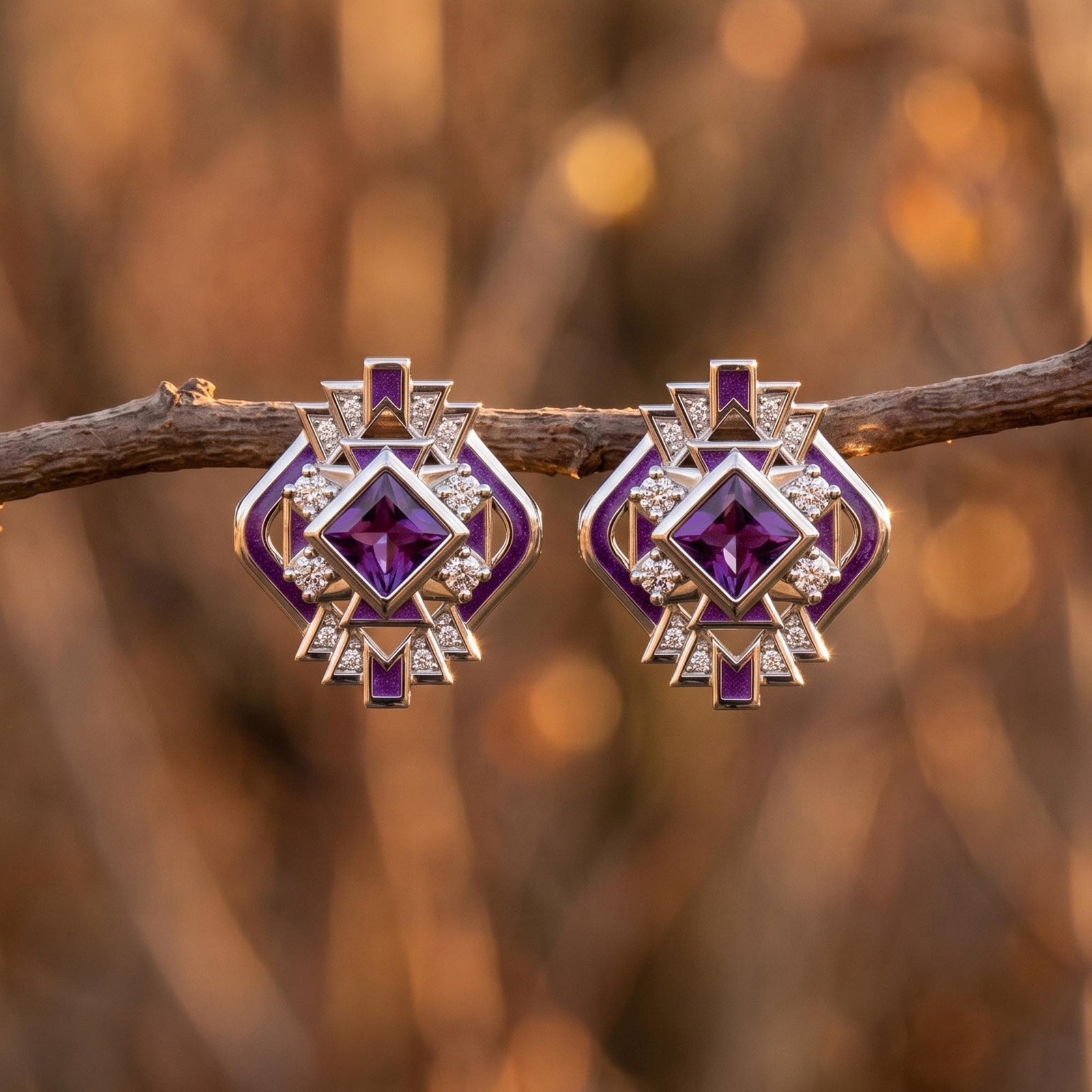 Chief's Crown Earrings - Amethyst 1