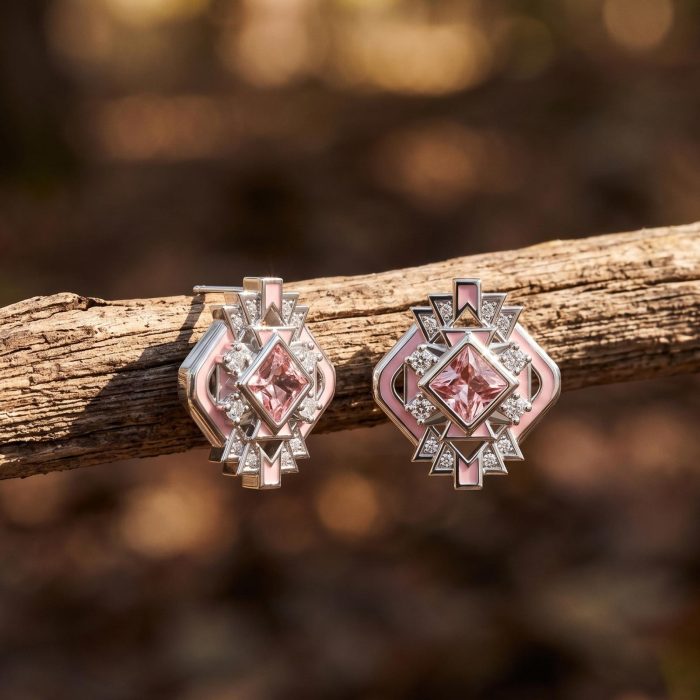 Chief's Crown Earrings - Rose Quartz 1