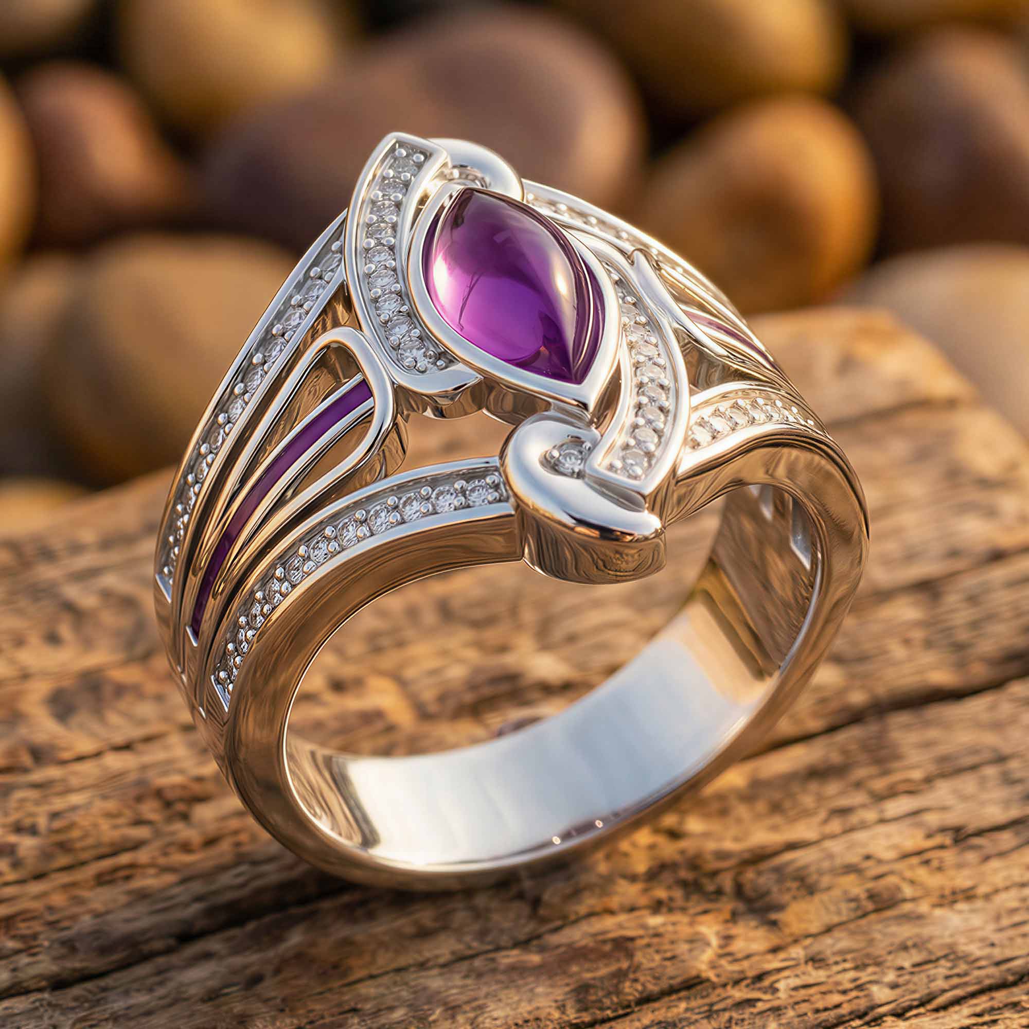 Cyclone Boomerang Ring - Amethyst 3