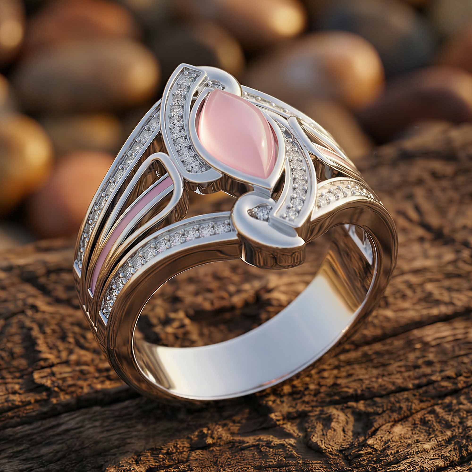 Cyclone Boomerang Ring - Rose Quartz 3
