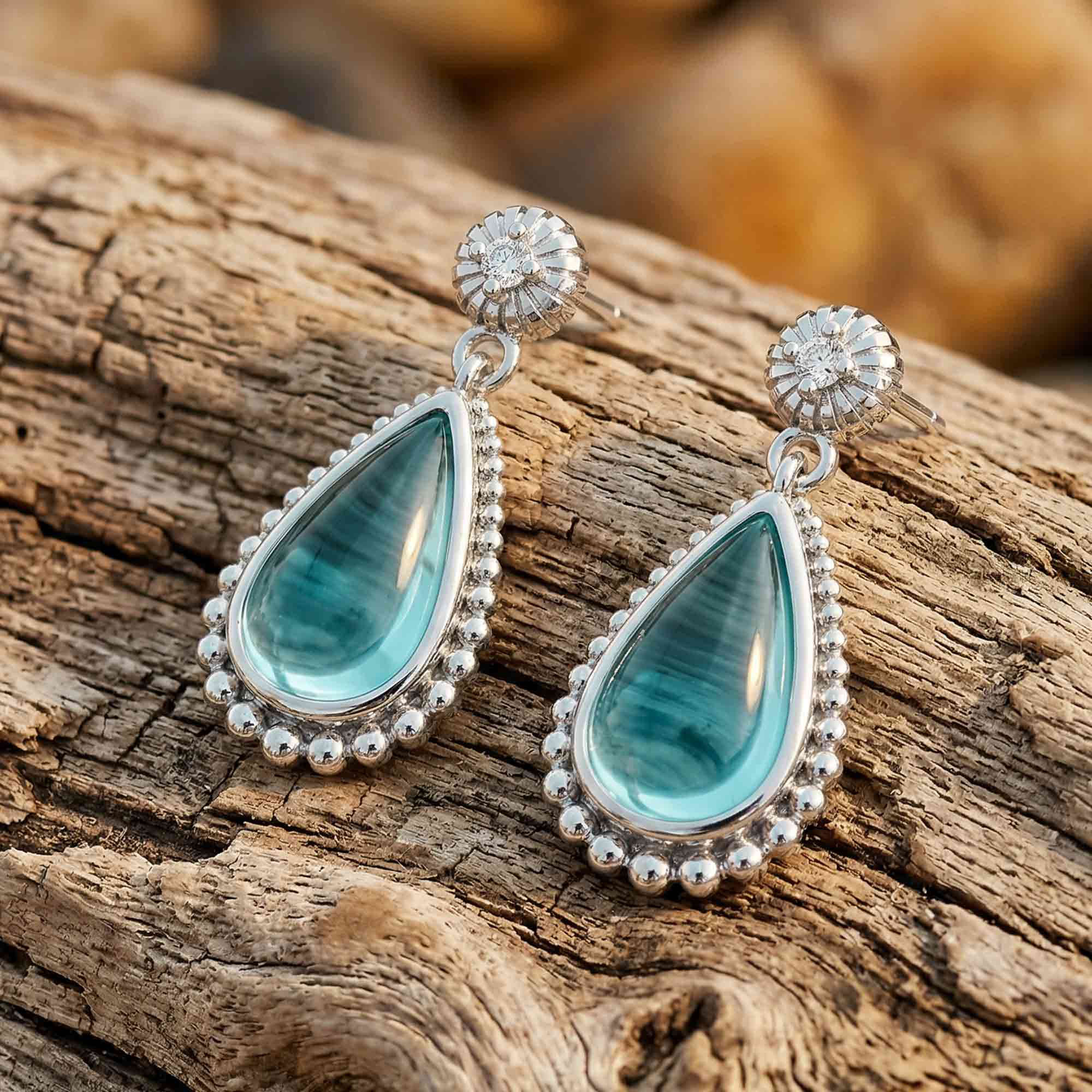 Desert Teardrop Earrings - Aquamarine 3