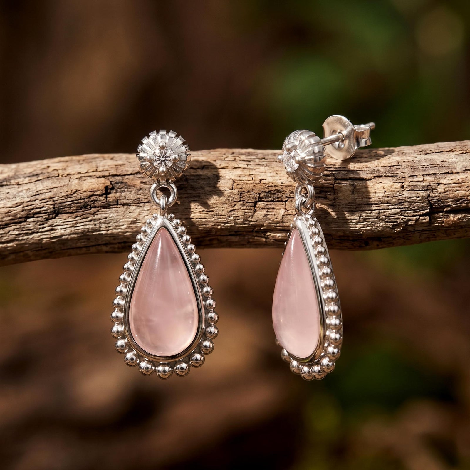 Desert Teardrop Earrings - Rose Quartz 1