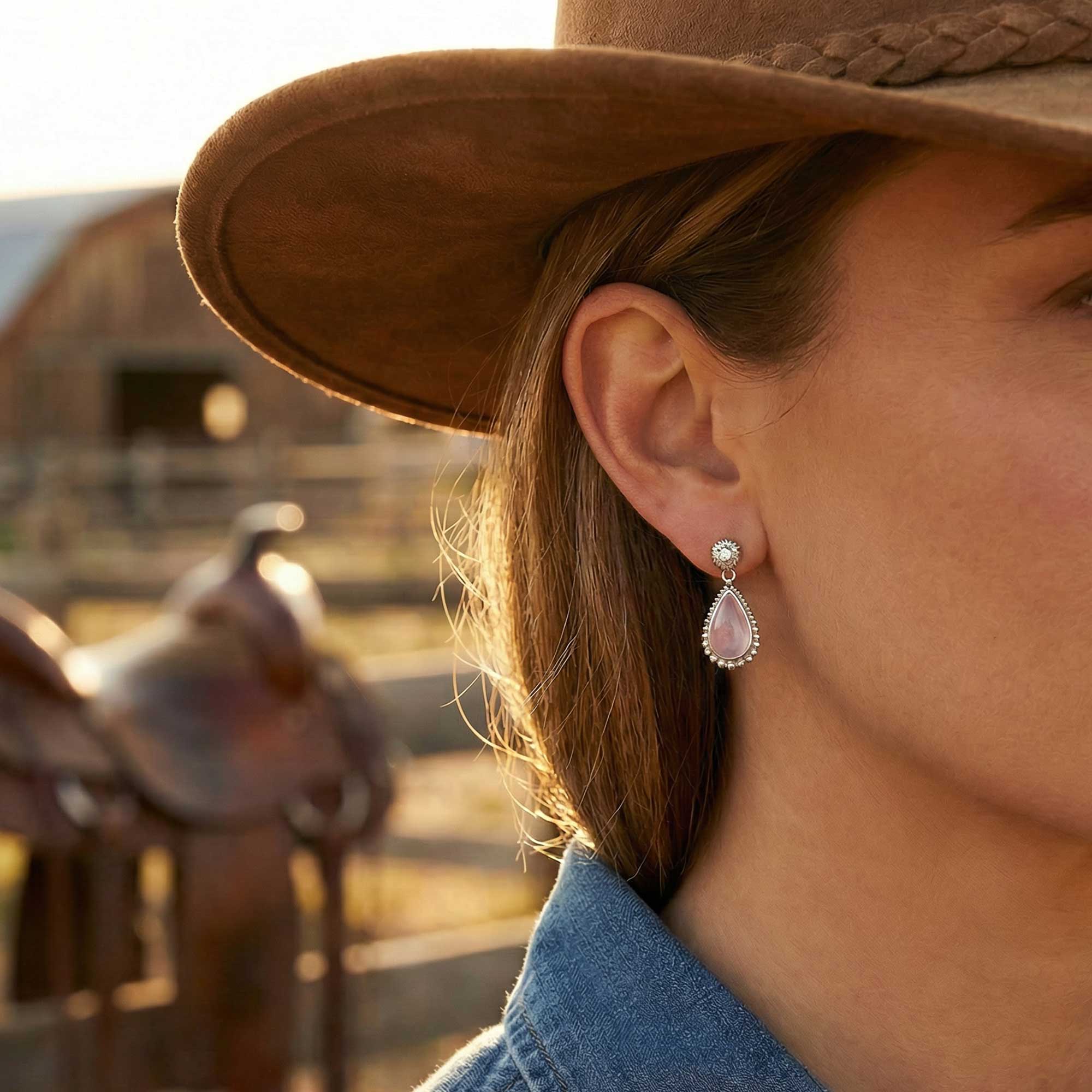 Desert Teardrop Earrings - Rose Quartz 2
