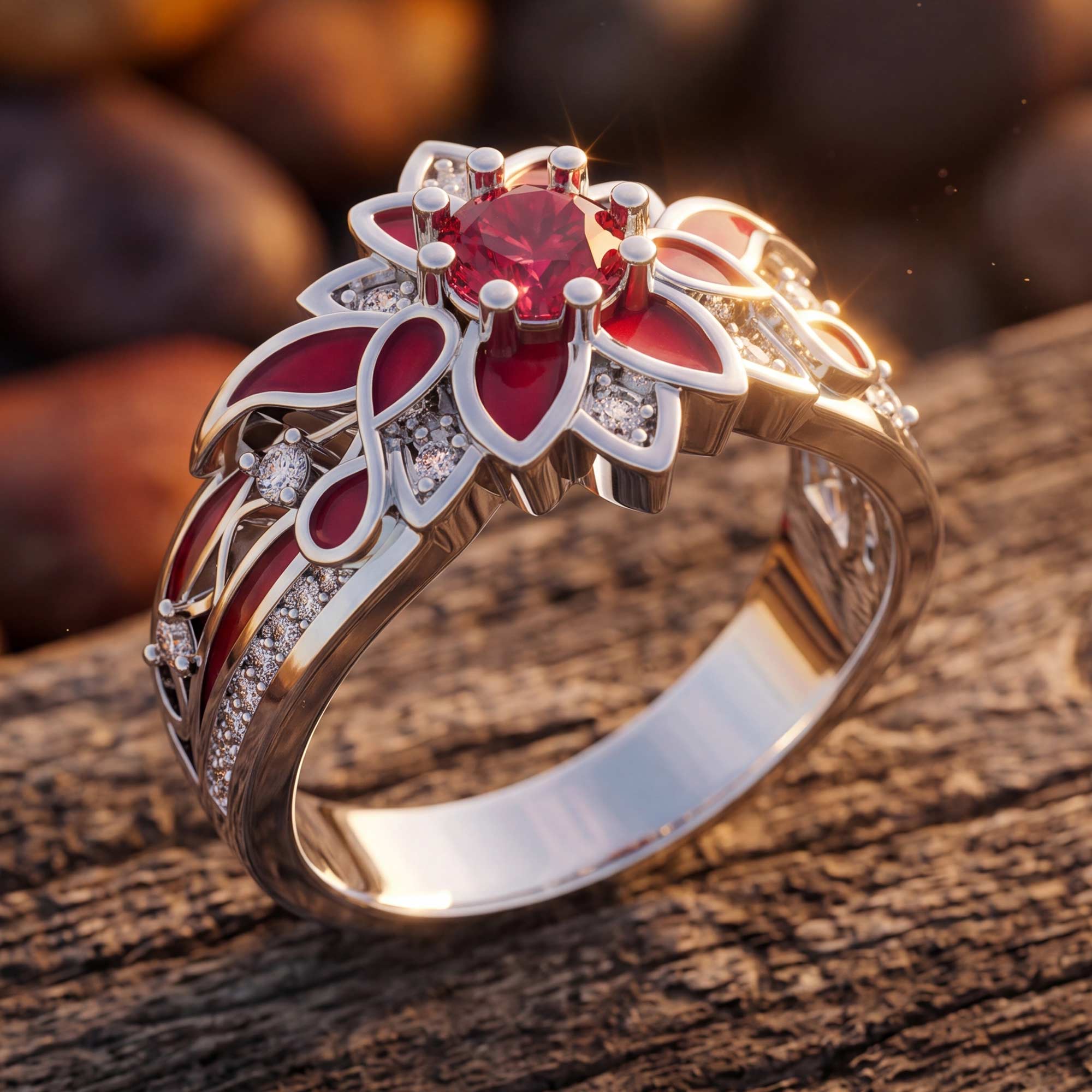 Garden Orchestra Ring - Ruby & Red 3