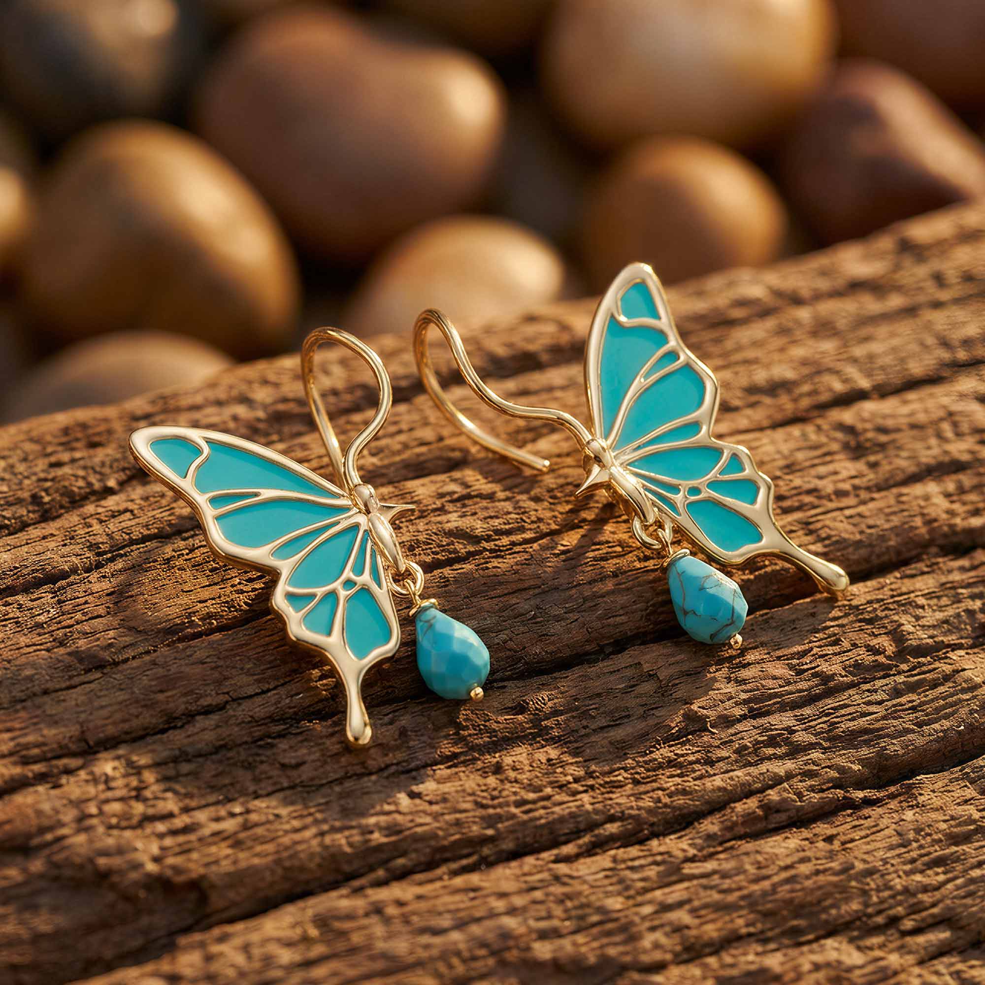 Golden Flutter Earrings - Turquoise 1