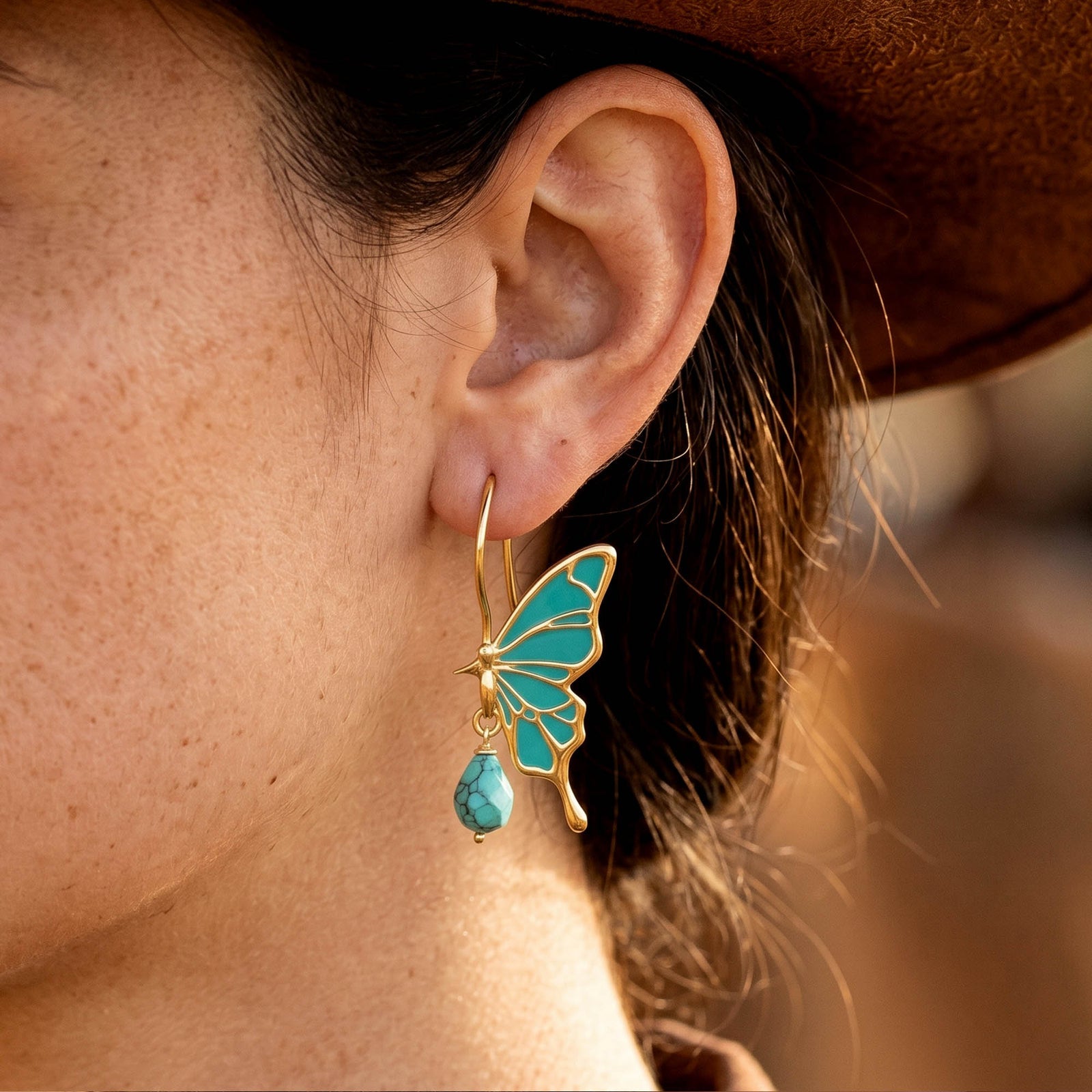 Golden Flutter Earrings - Turquoise 2