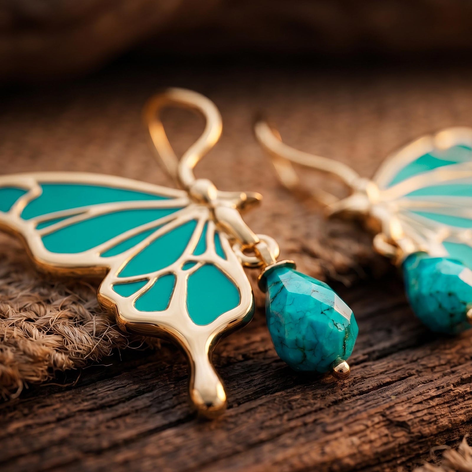 Golden Flutter Earrings - Turquoise 3