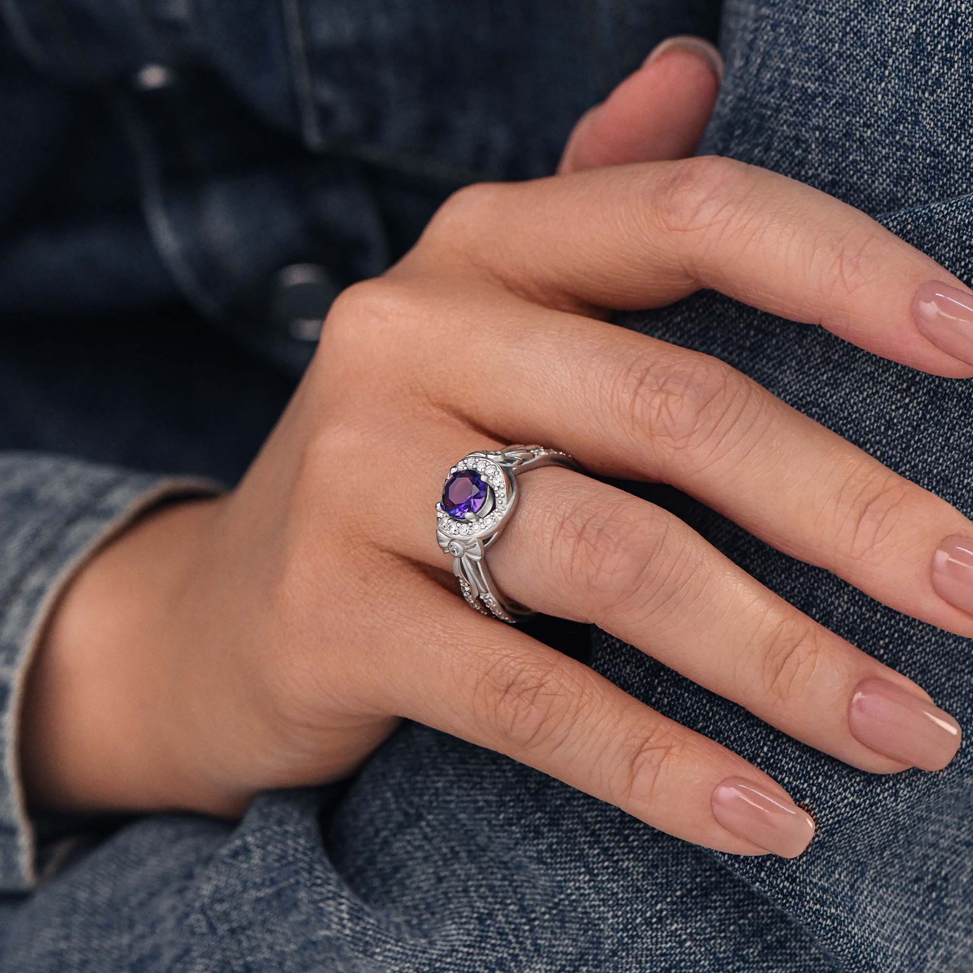 Graceful Bow Entwined Ring - Amethyst 4