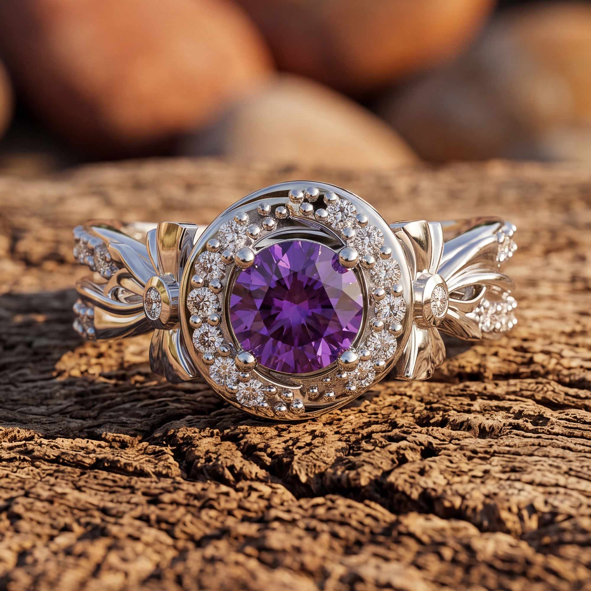 Graceful Bow Entwined Ring - Amethyst 1