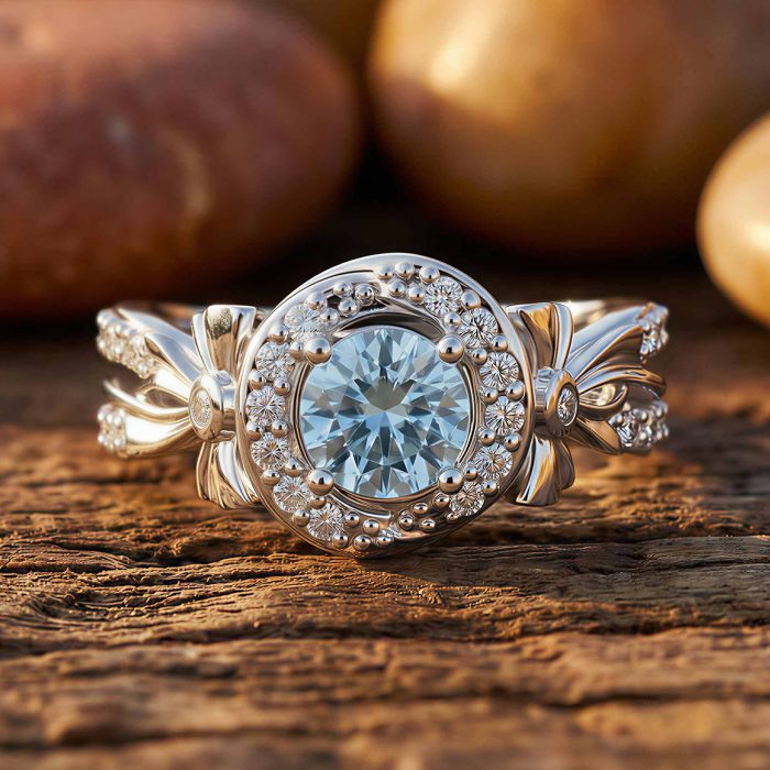 Graceful Bow Entwined Ring - Aquamarine 1