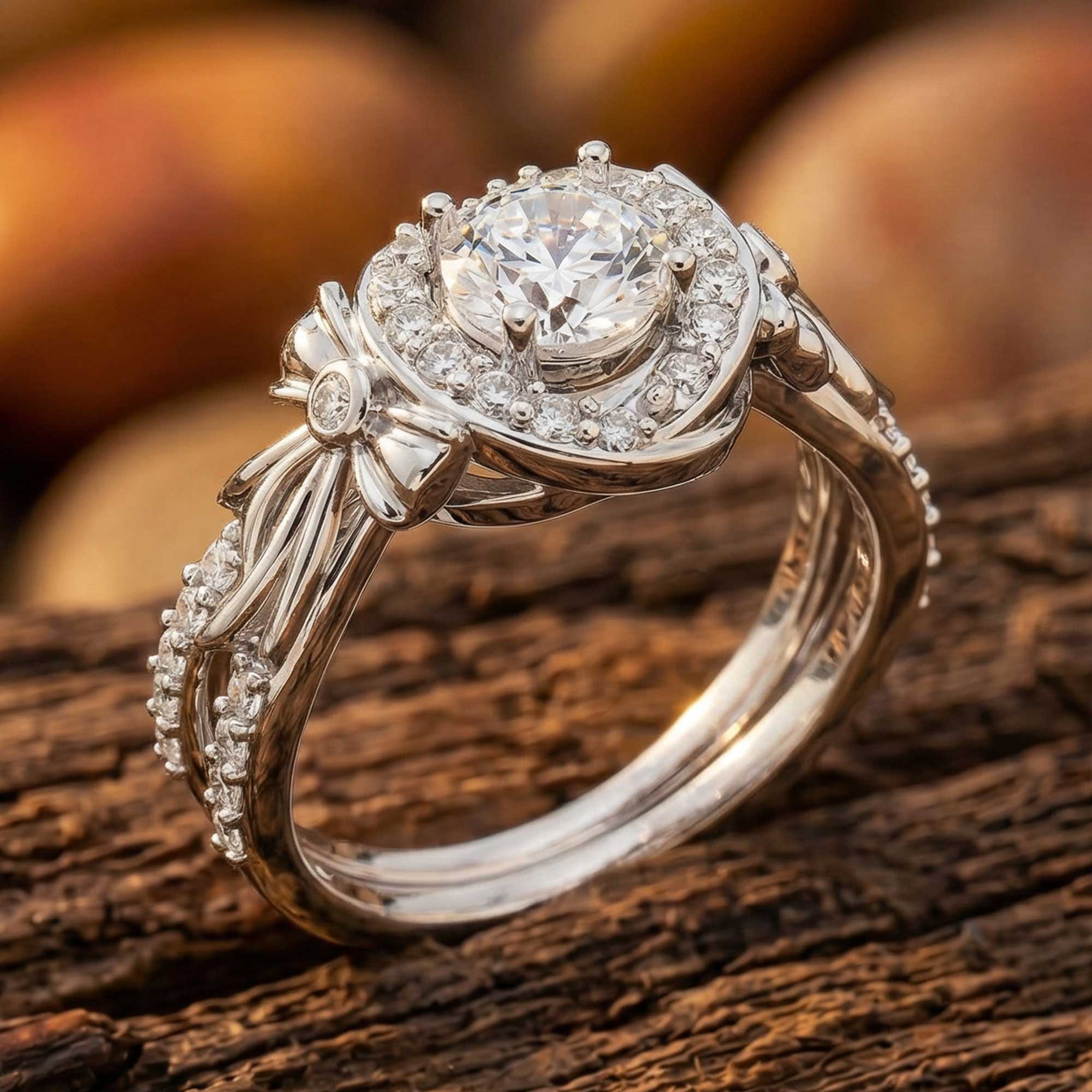 Graceful Bow Entwined Ring - Moissanite 3