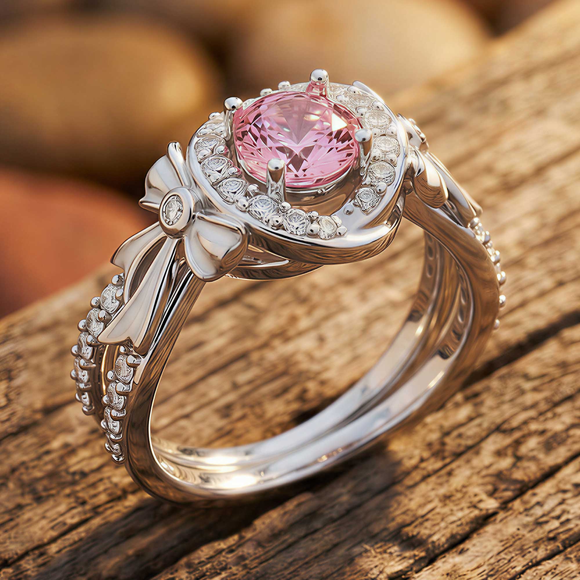 Graceful Bow Entwined Ring - Rose Quartz 3