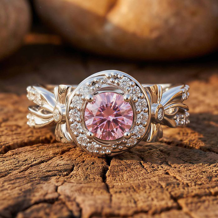 Graceful Bow Entwined Ring - Rose Quartz 1