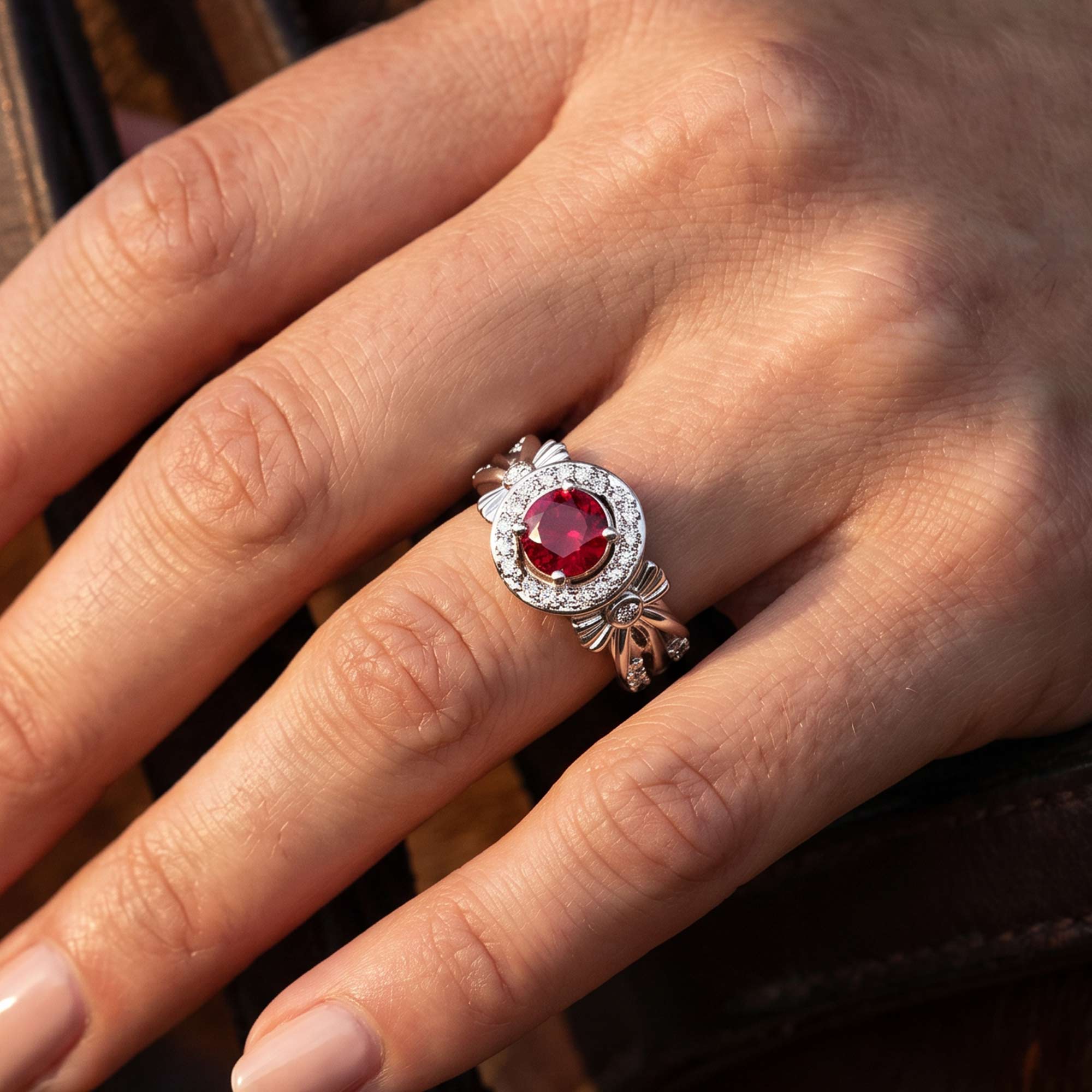 Graceful Bow Entwined Ring - Ruby 2