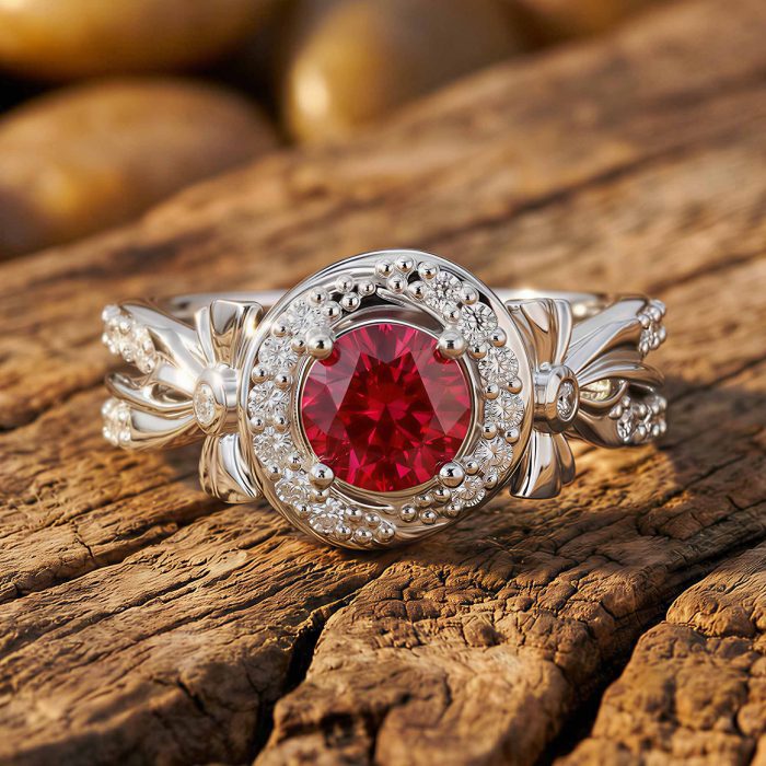 Graceful Bow Entwined Ring - Ruby 1