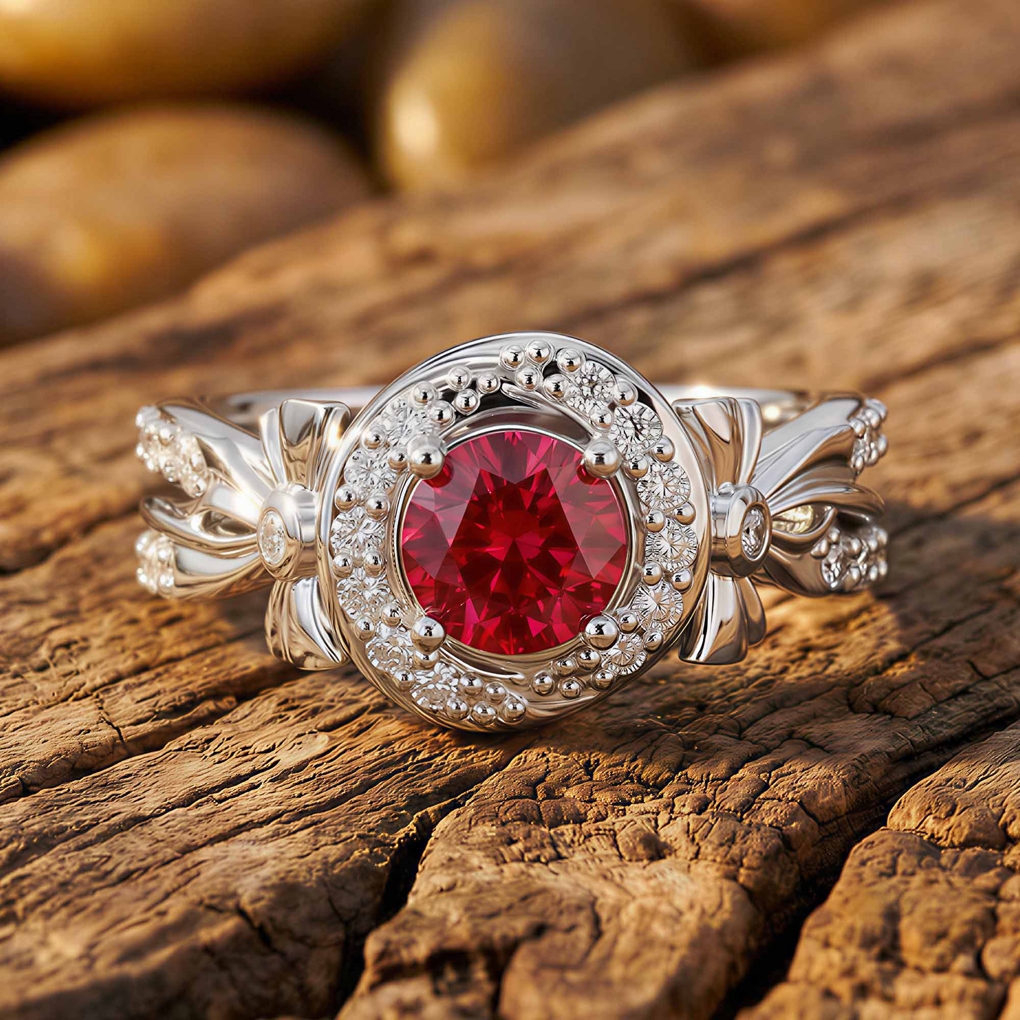 Graceful Bow Entwined Ring - Ruby 1