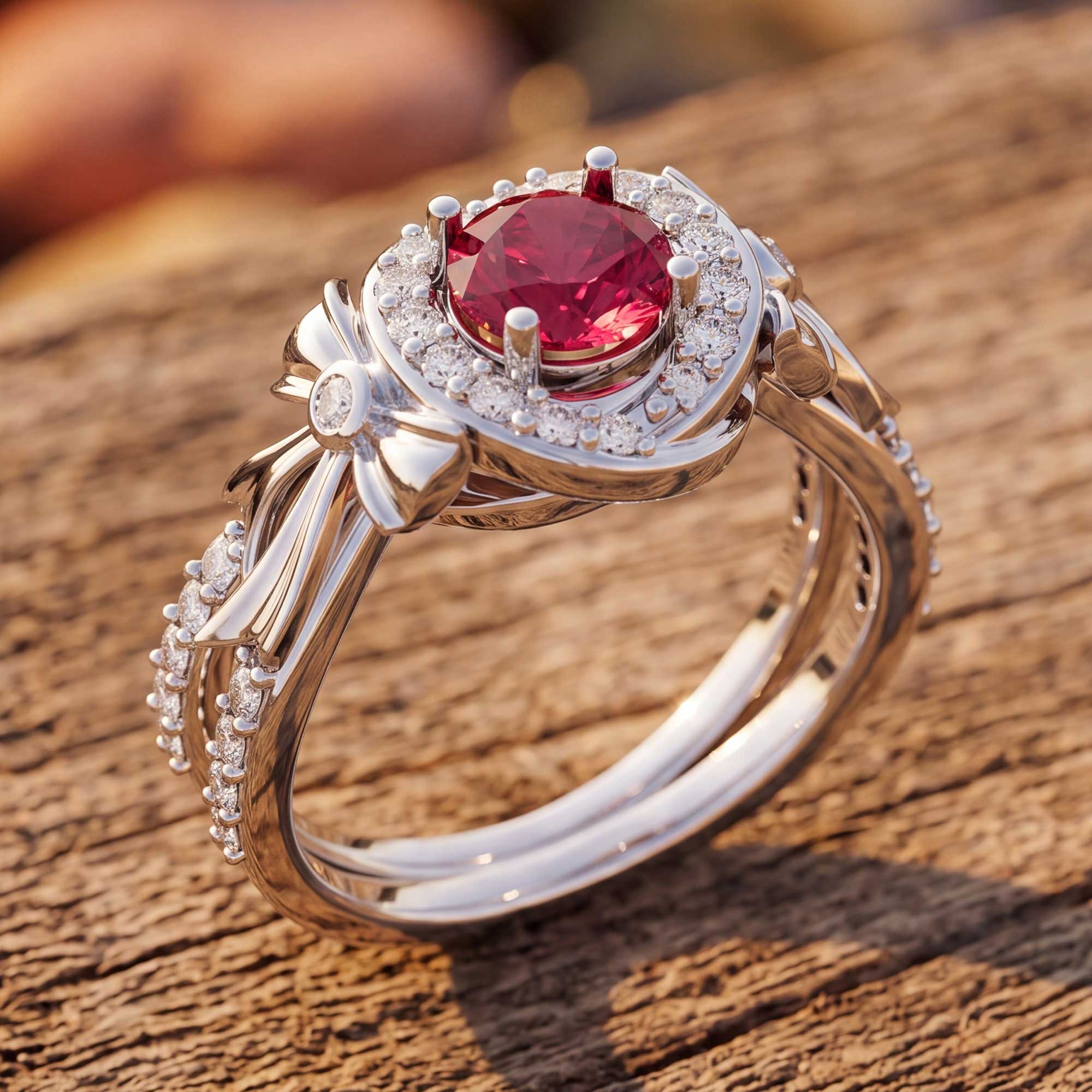 Graceful Bow Entwined Ring - Ruby 3