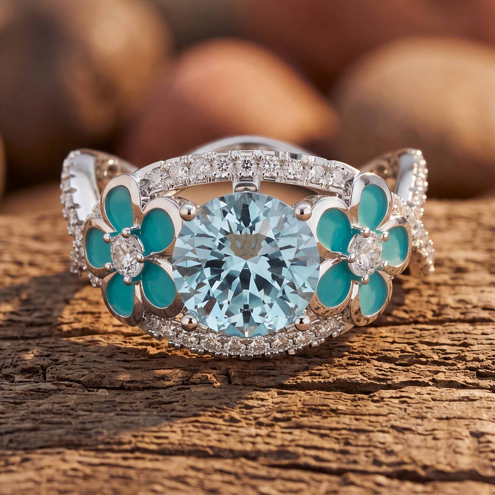Intertwined Blooming Bud Ring - Aquamarine 3