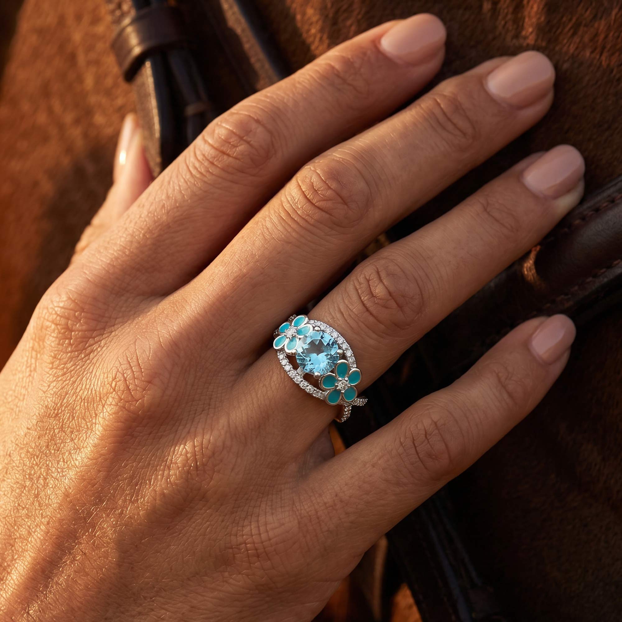 Intertwined Blooming Bud Ring - Aquamarine 4