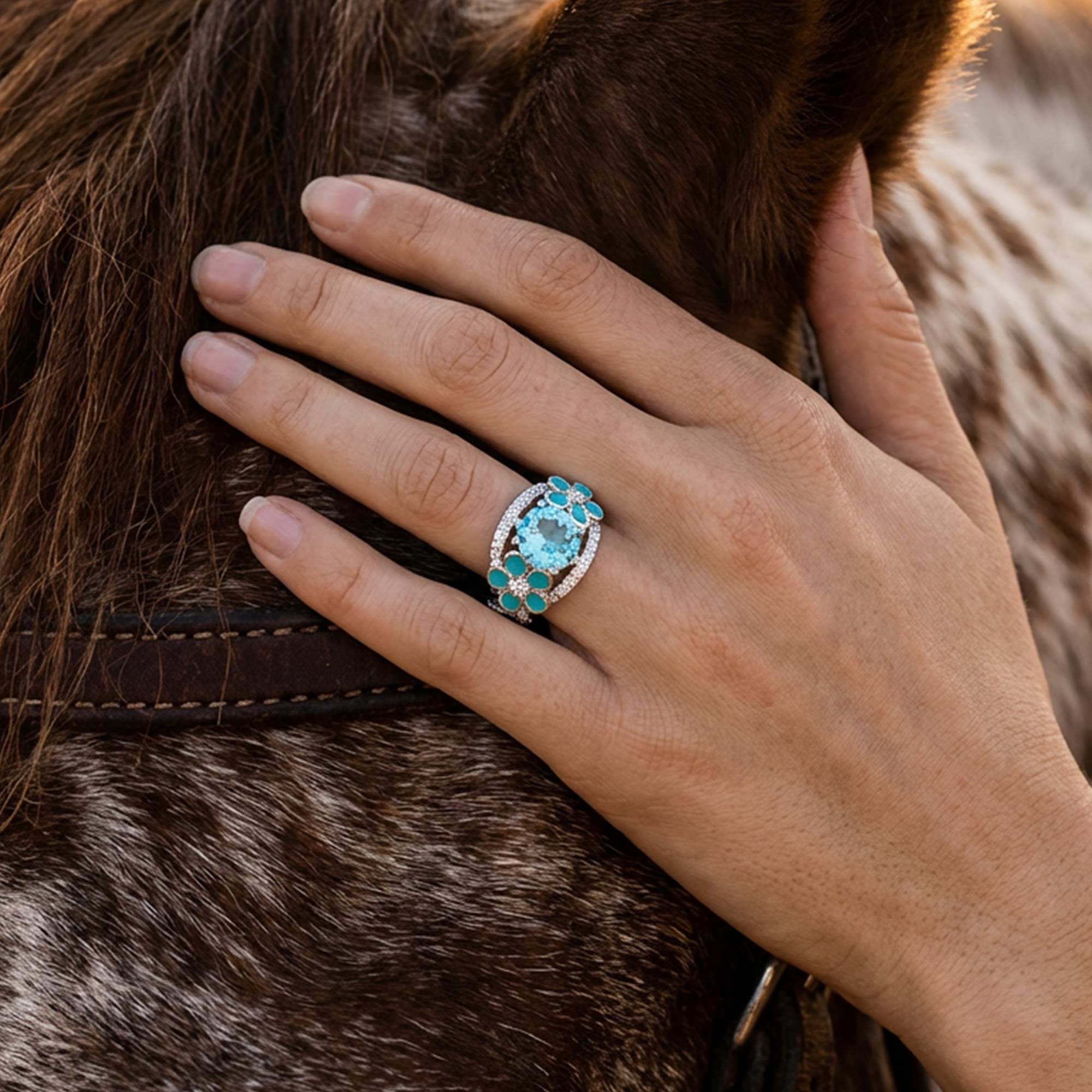 Intertwined Blooming Bud Ring - Aquamarine 2