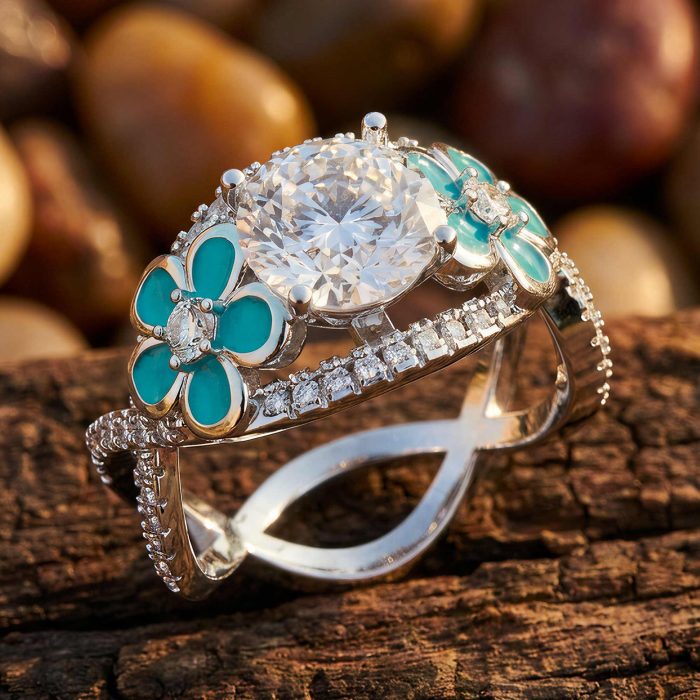 Intertwined Blooming Bud Ring - Moissanite 1
