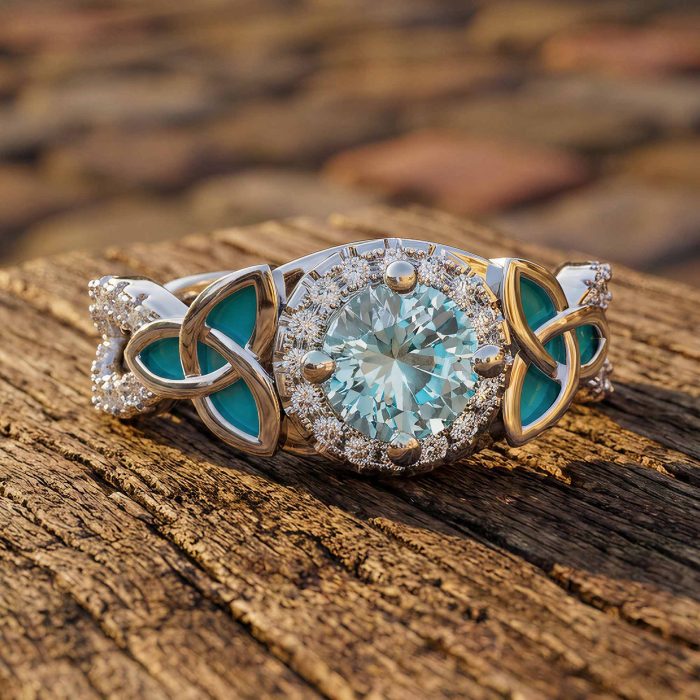 Interwoven Lucky Leaf Ring - Aquamarine 1
