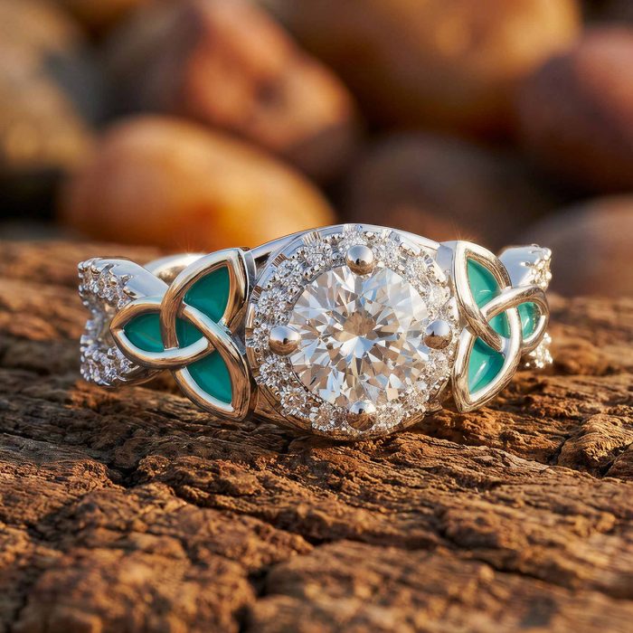 Interwoven Lucky Leaf Ring - Moissanite 1