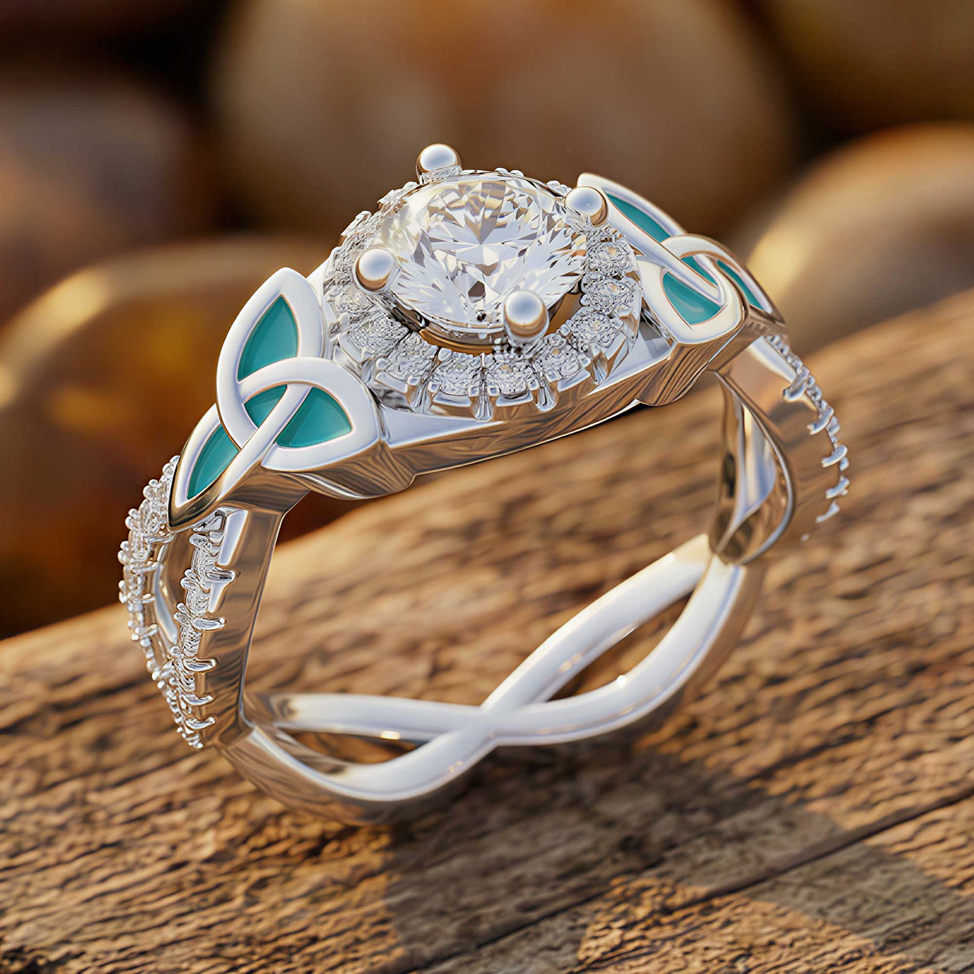 Interwoven Lucky Leaf Ring - Moissanite 3