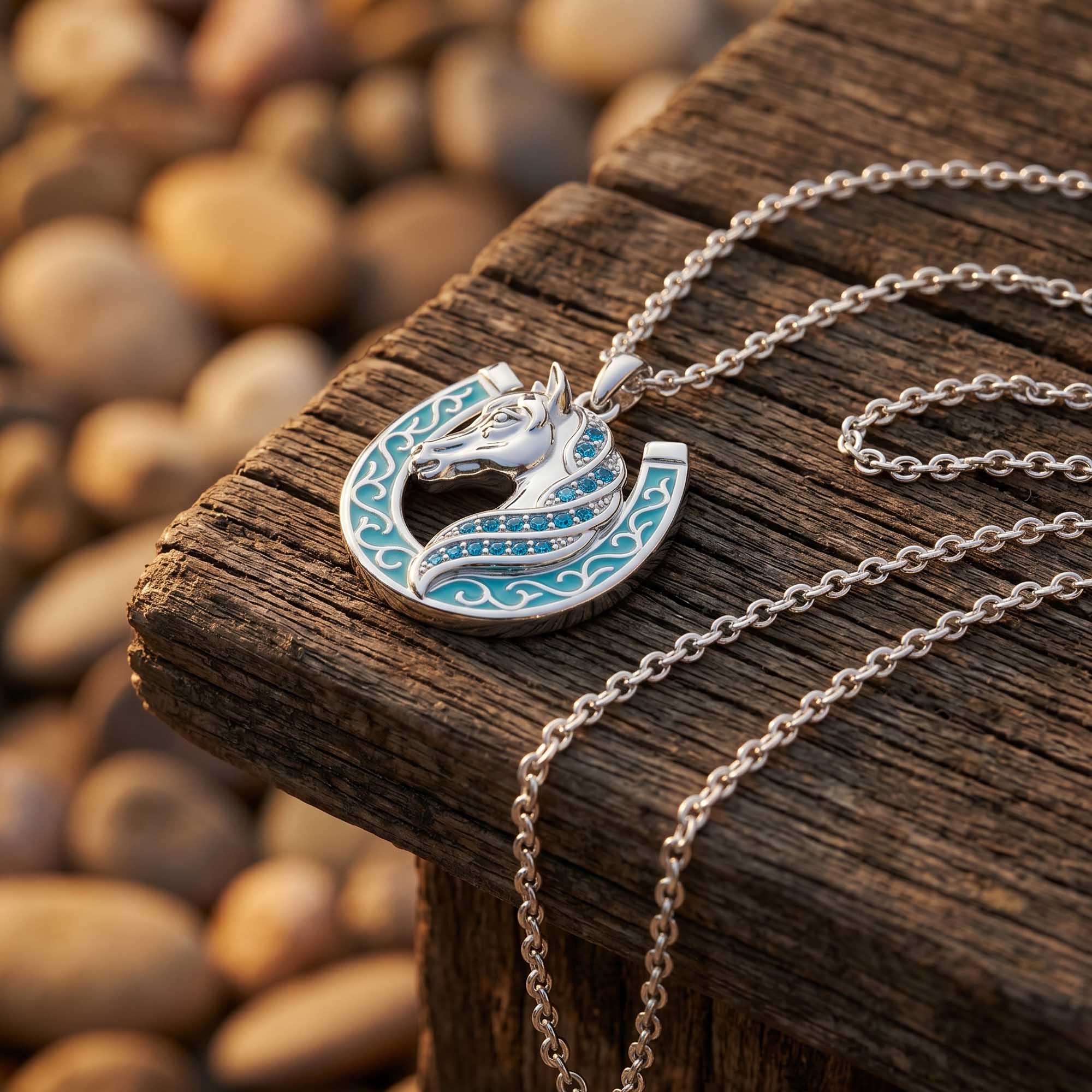 Mustang Horseshoe Necklace - Aquamarine 3