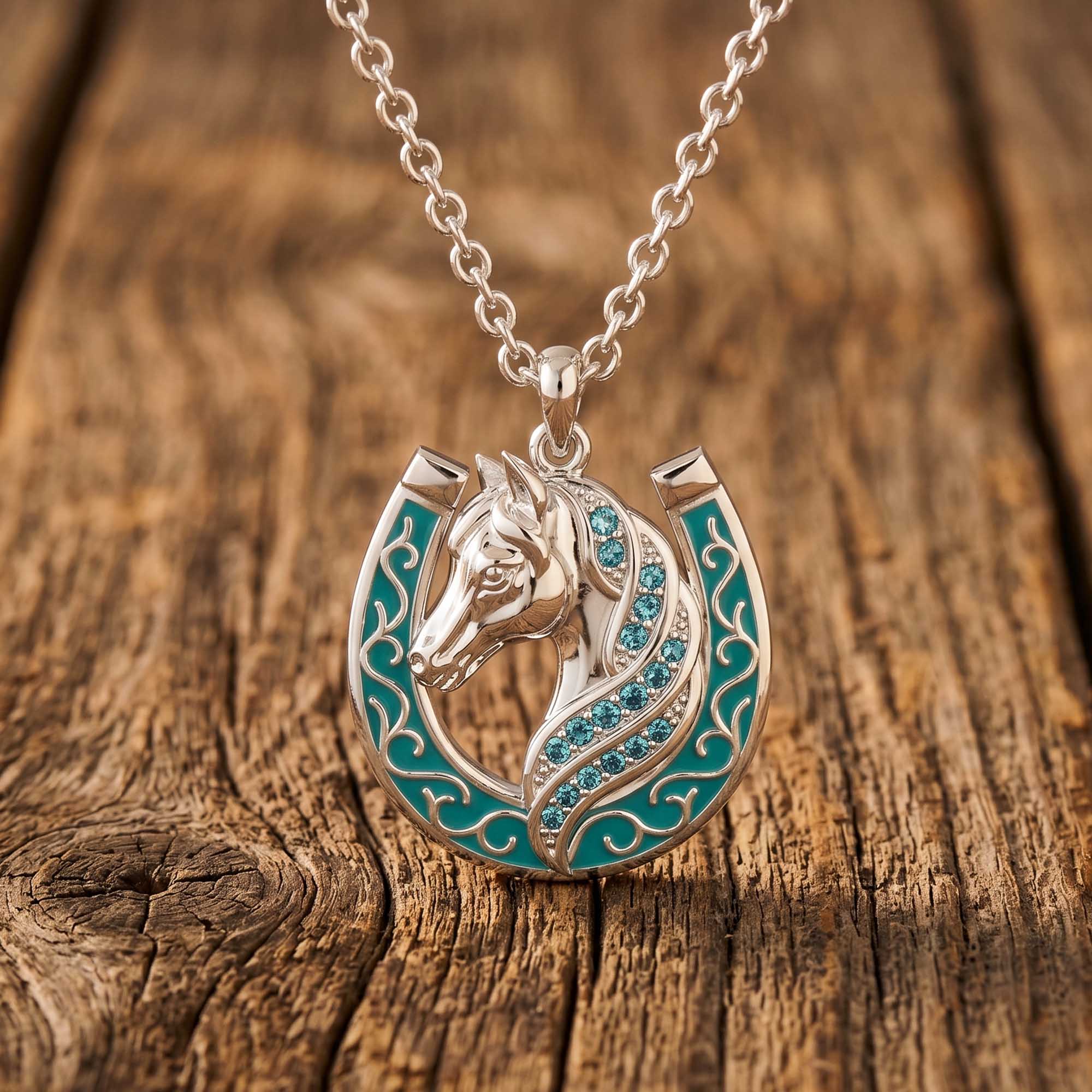 Mustang Horseshoe Necklace - Aquamarine 1
