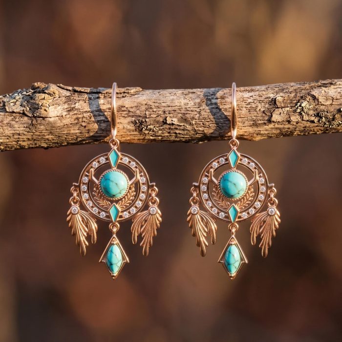 Mystic Dreamcatcher Earrings - Turquoise 1