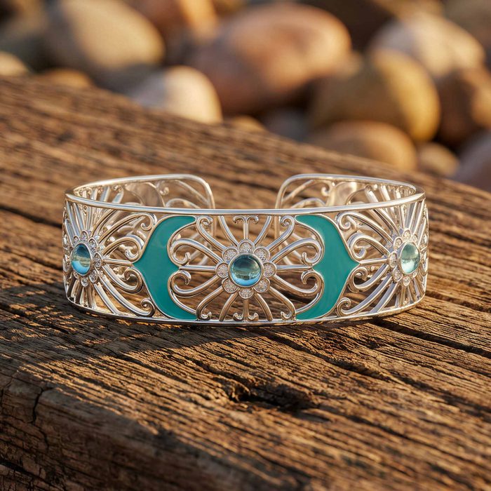 Prairie Flower Cuff Bracelet - Aquamarine 1