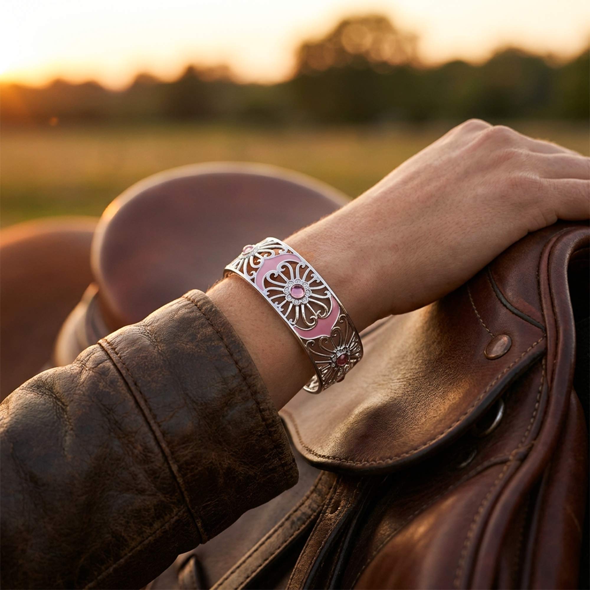 Prairie Flower Cuff Bracelet - Rose Quartz 2