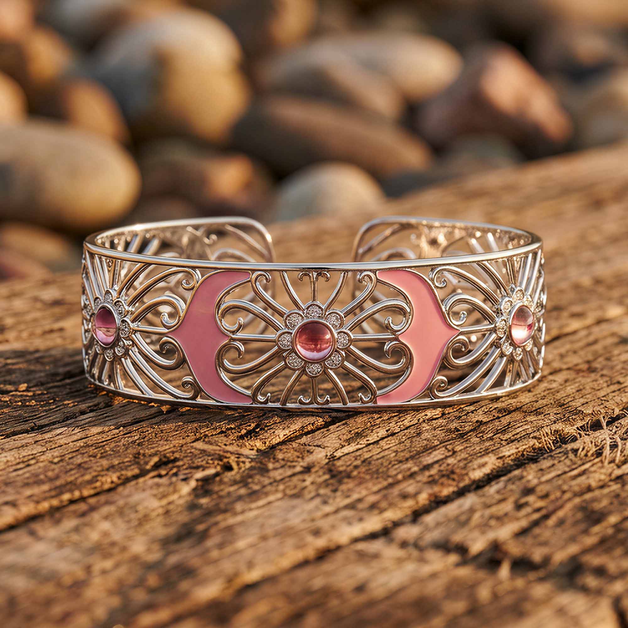 Prairie Flower Cuff Bracelet - Rose Quartz 1