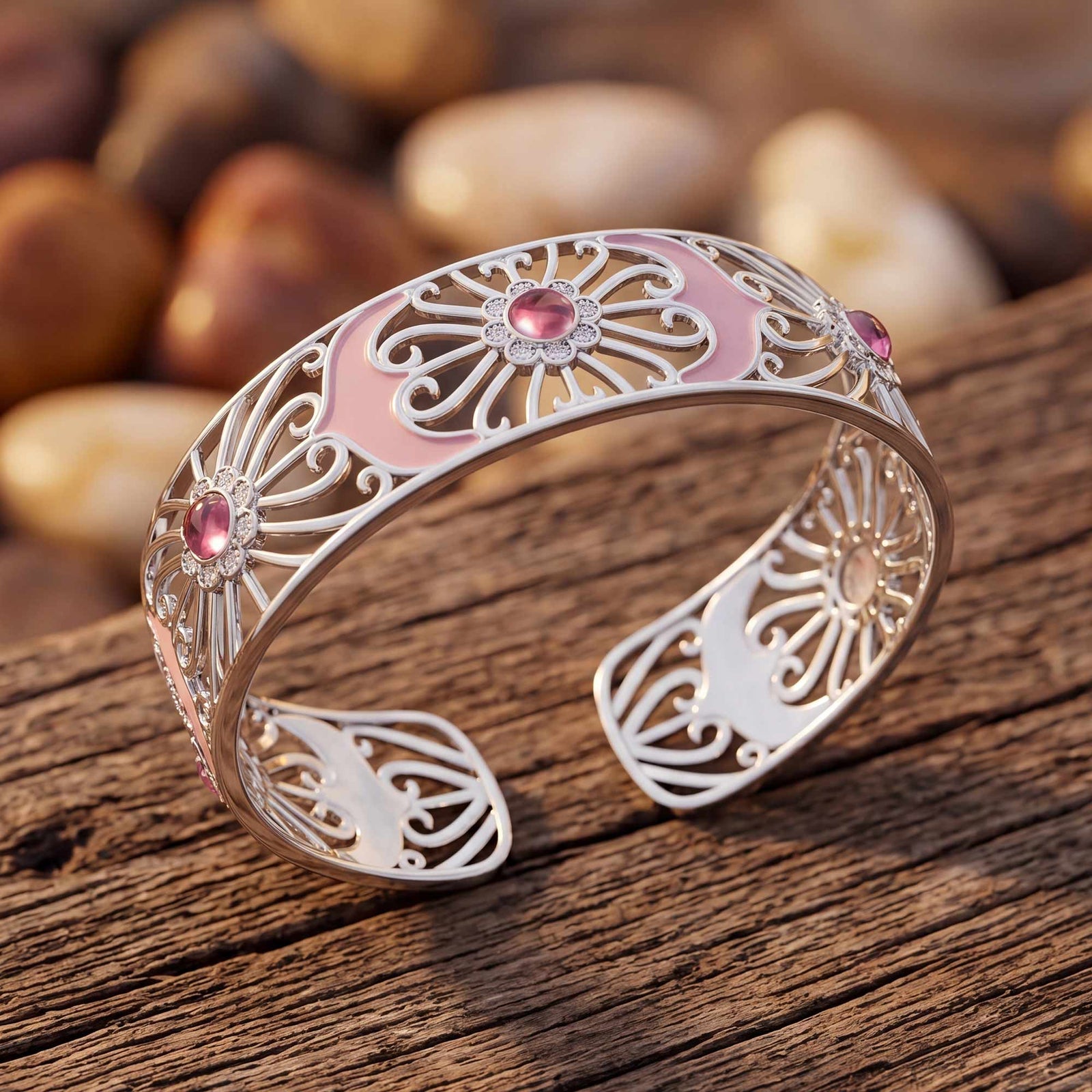 Prairie Flower Cuff Bracelet - Rose Quartz 3