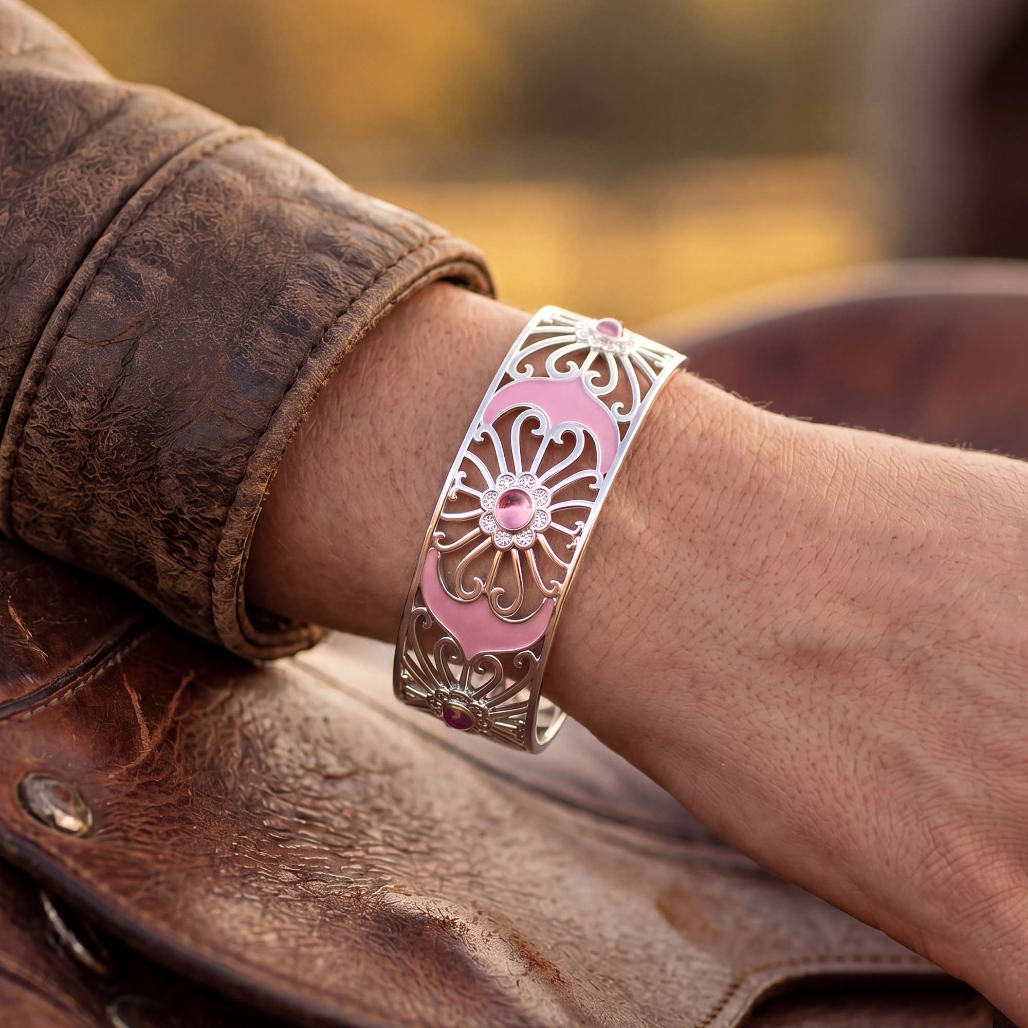 Prairie Flower Cuff Bracelet - Rose Quartz 4