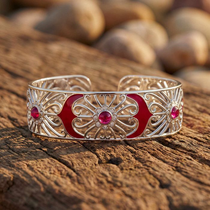 Prairie Flower Cuff Bracelet - Ruby 1