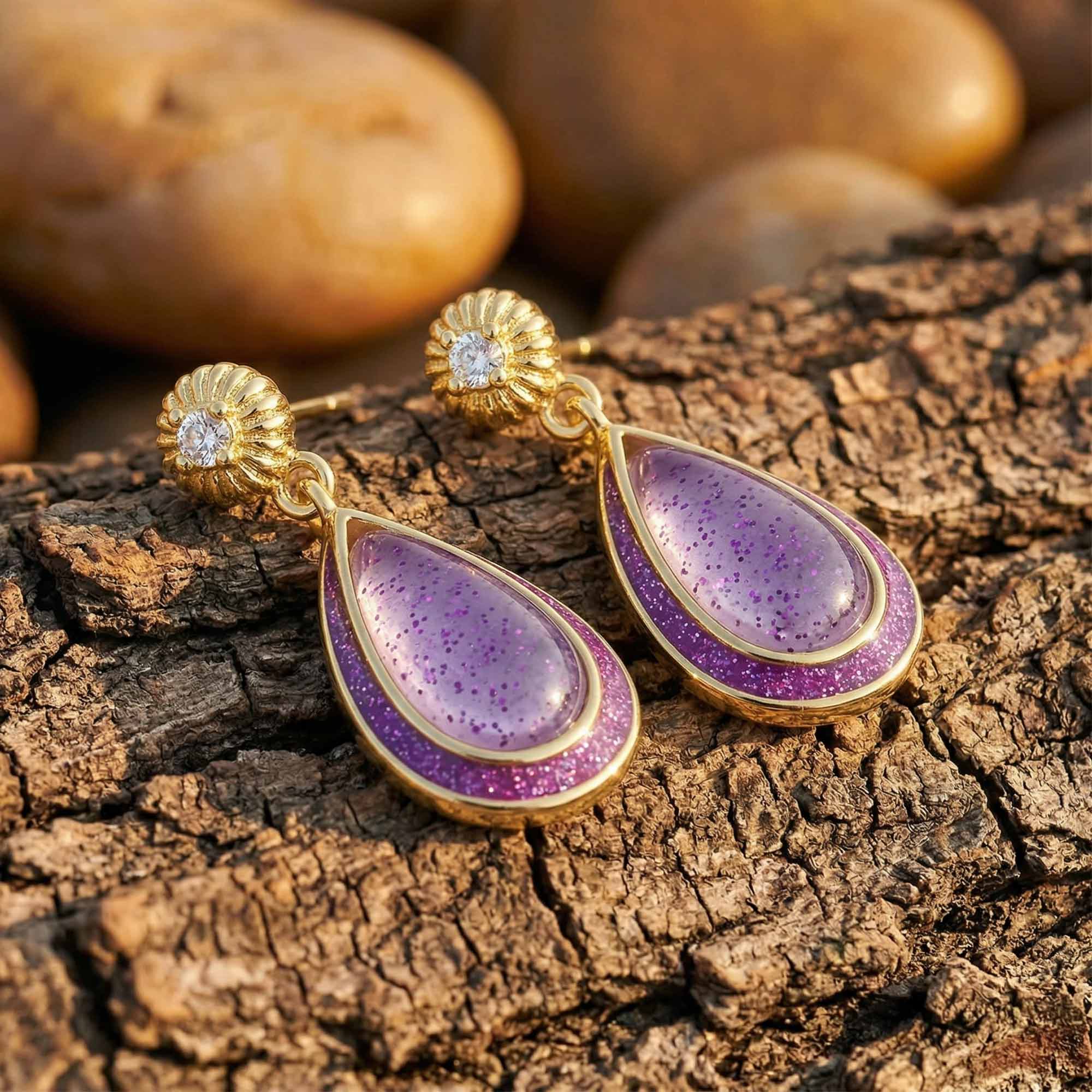 Ripple Teardrop Earrings - Amethyst 3