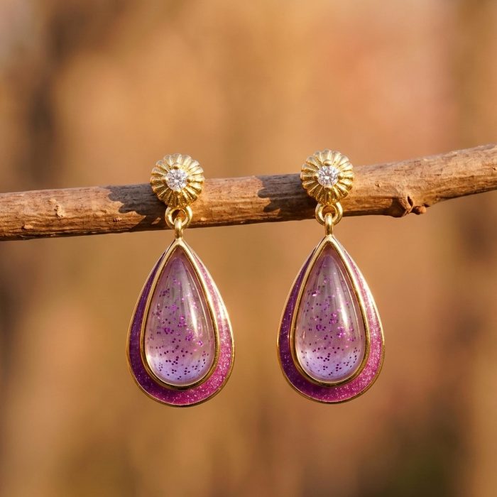 Ripple Teardrop Earrings - Amethyst 1