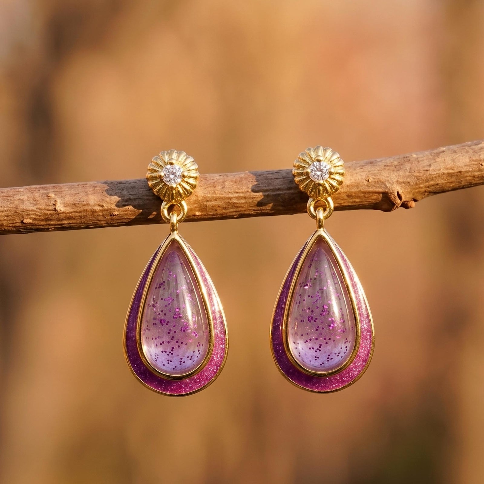 Ripple Teardrop Earrings - Amethyst 1