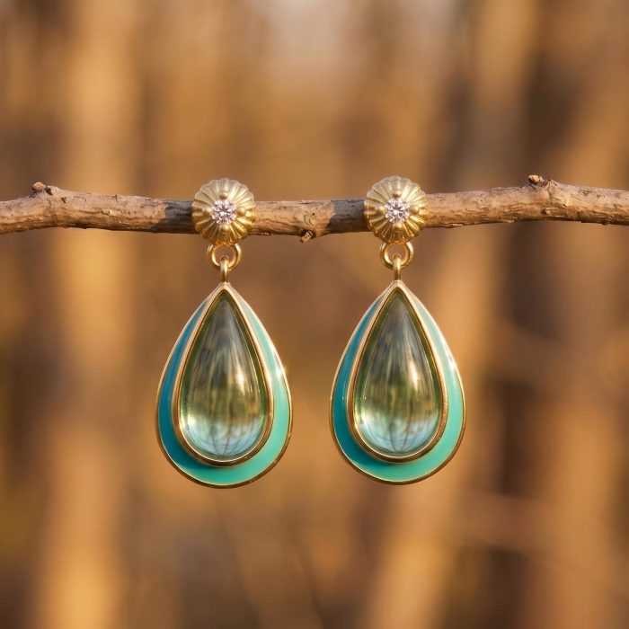 Ripple Teardrop Earrings - Aquamarine 1