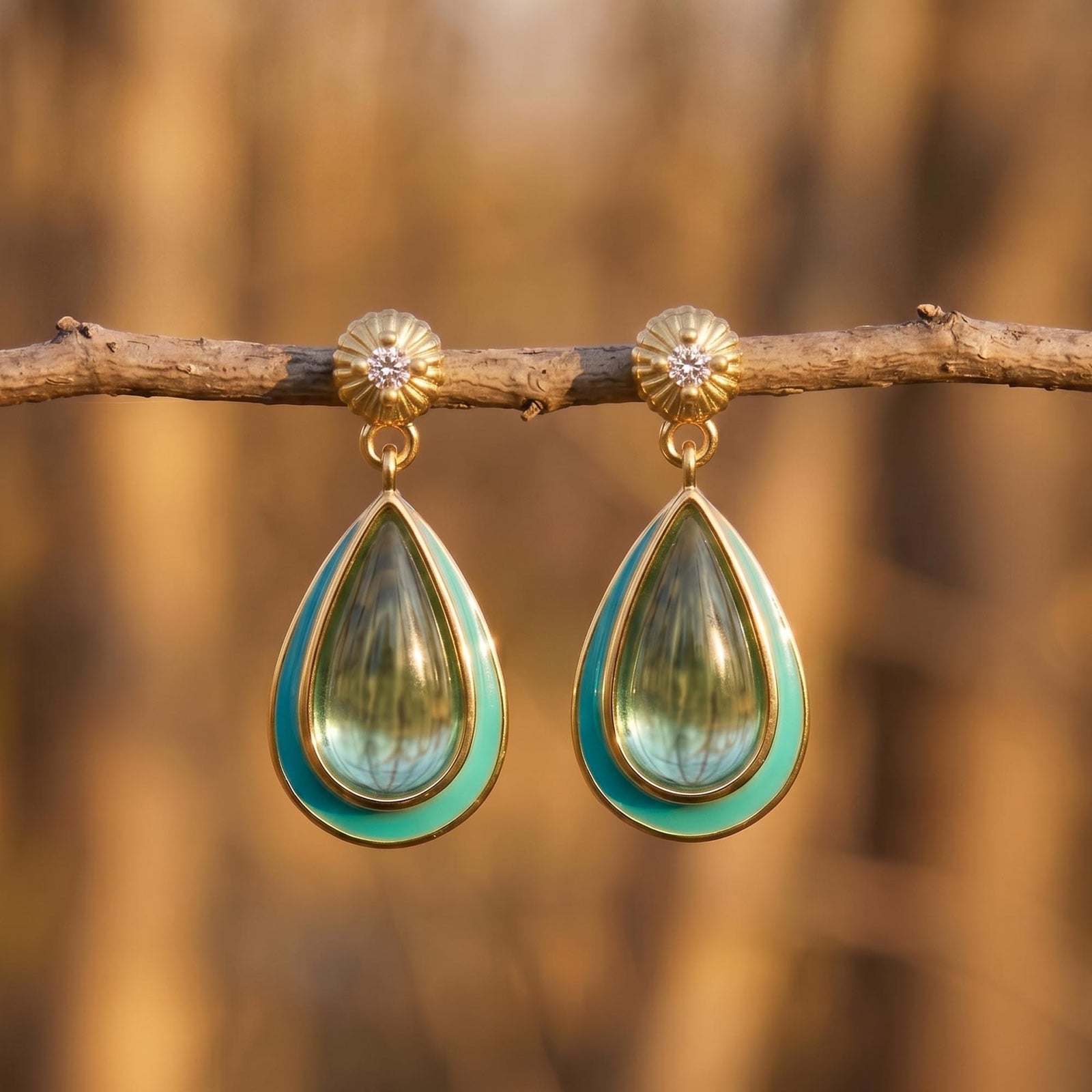 Ripple Teardrop Earrings - Aquamarine 1
