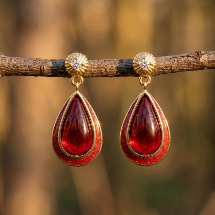 Ripple Teardrop Earrings - Ruby 1