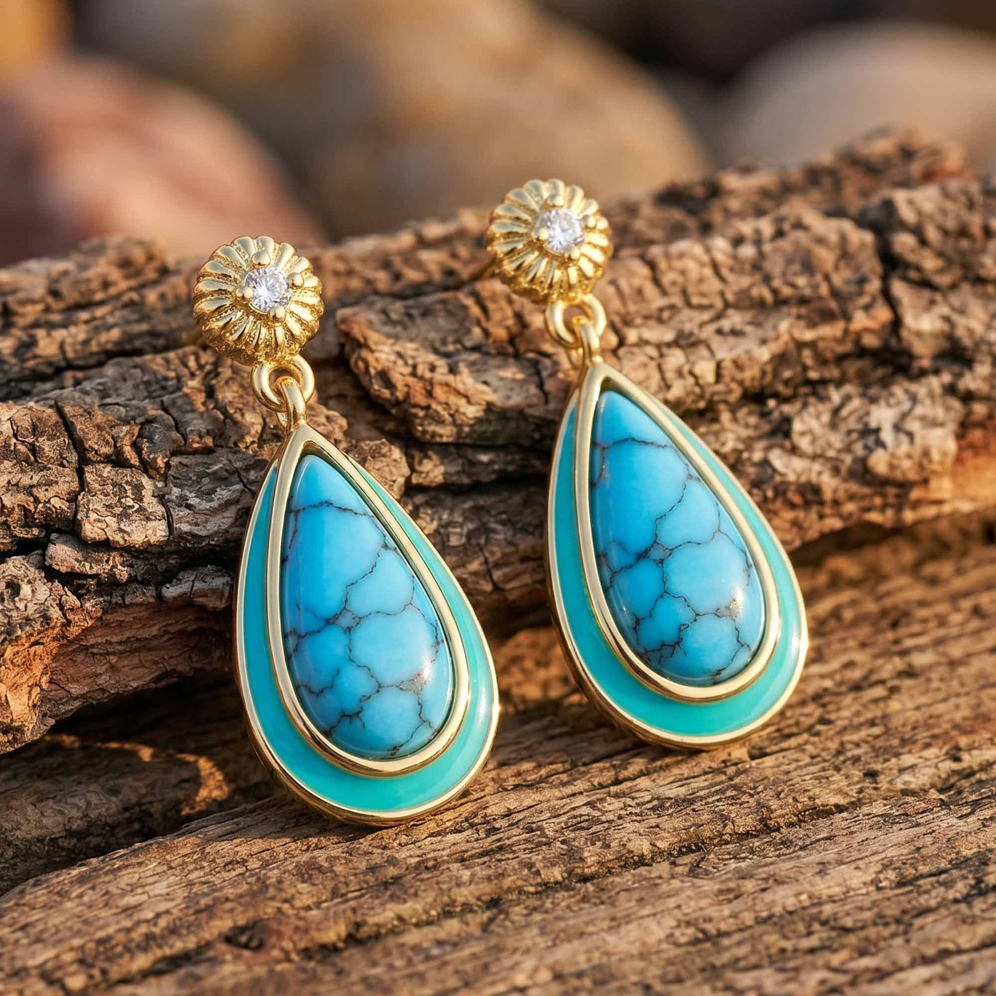 Ripple Teardrop Earrings - Turquoise 3